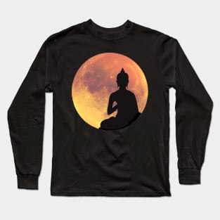 Full Moon and Buddha Silhouette Long Sleeve T-Shirt